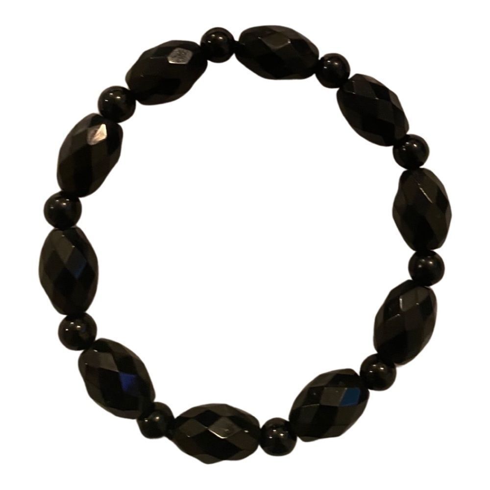 Kalifano Faceted Black Agate and Oval Gemstone Elastic Bracelet